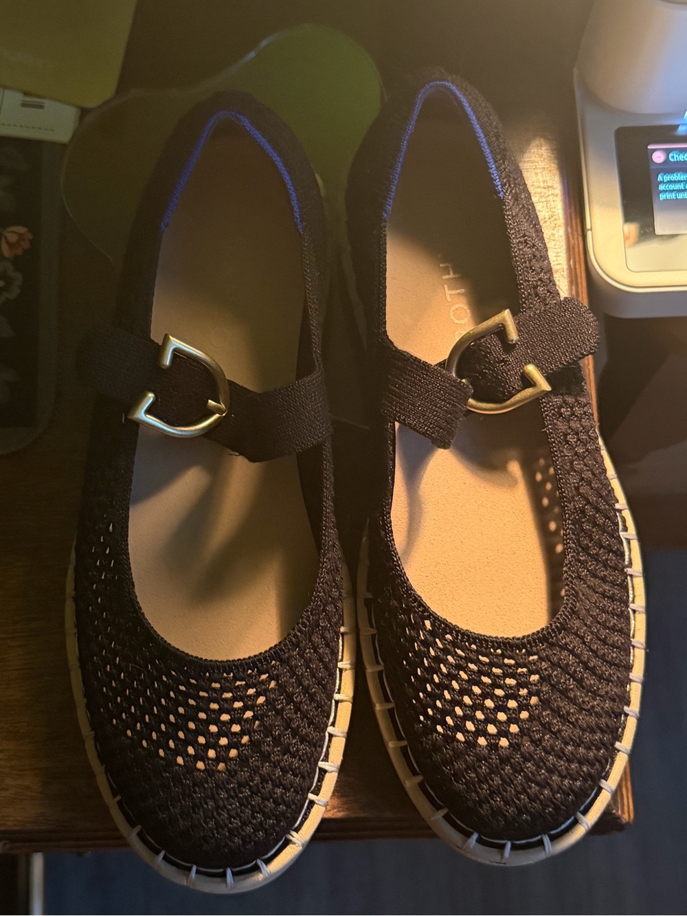 Women’s ROTHYS Black Knit Mary Jane Shoes with Buckle size 6.5 like new
